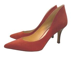 Nine West Orange Nubuck Snake Embossed Pointed Toe Pumps size 8.5 READ